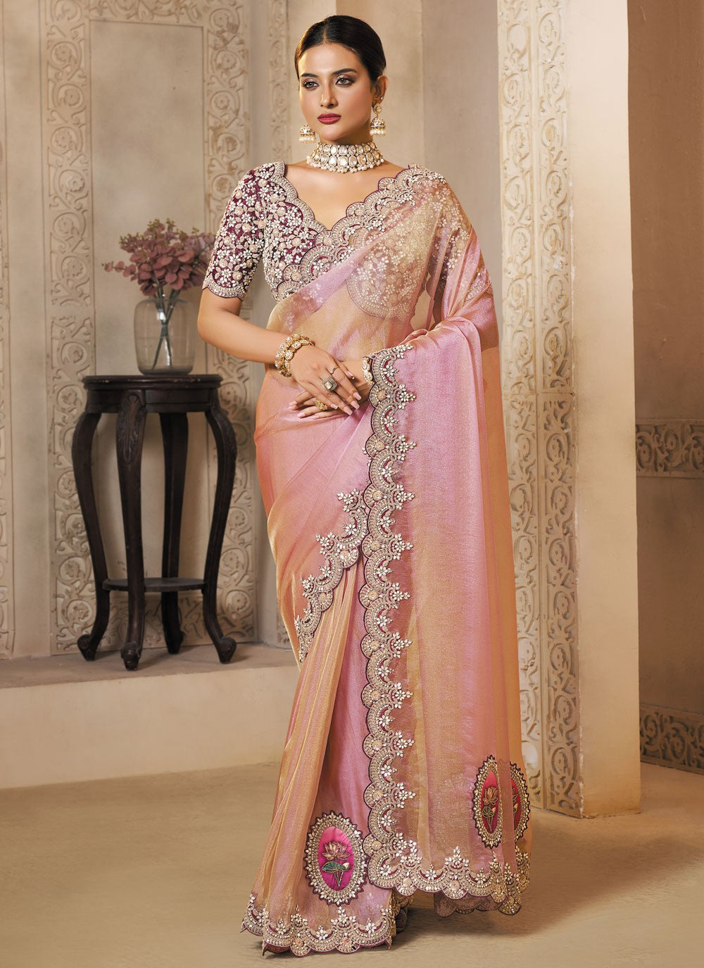 Pink Organza Contemporary Saree Embroidered, Sequins S20451