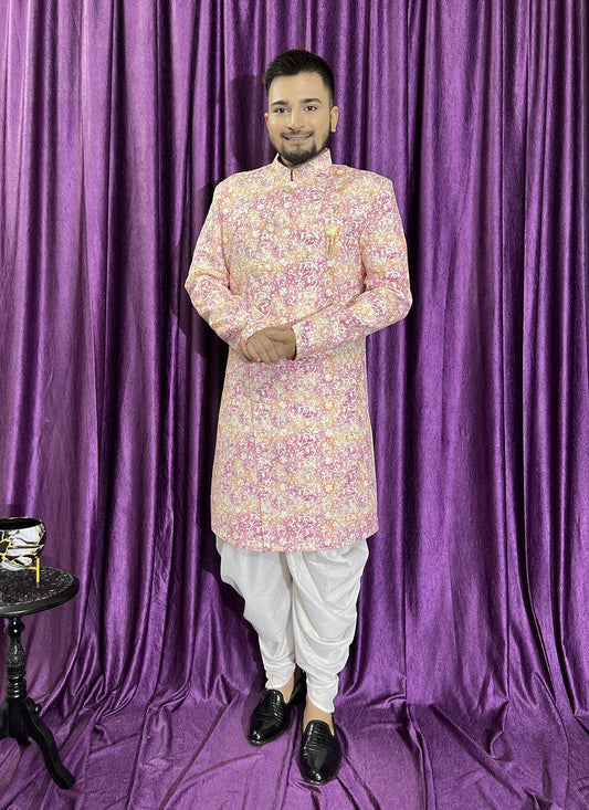 Embroidered Cotton Pink Indo Western - M5694