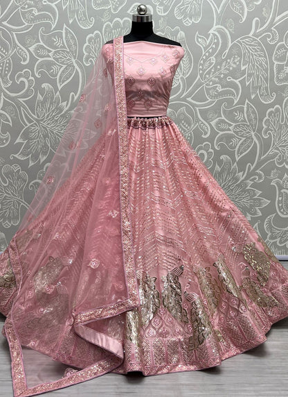 Embroidered Net A - Line Lehenga - L2256