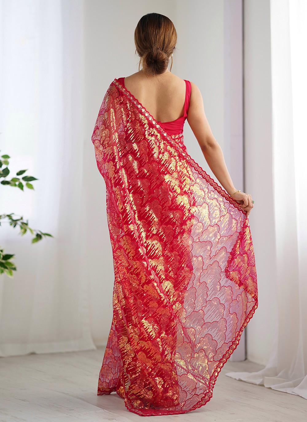 Embroidered, Sequins Net Saree - S11703