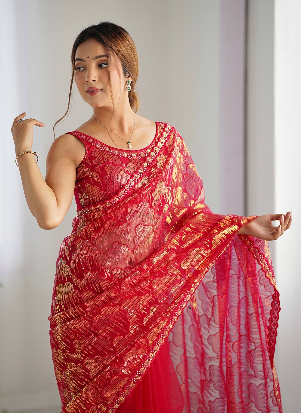Embroidered, Sequins Net Saree - S11703
