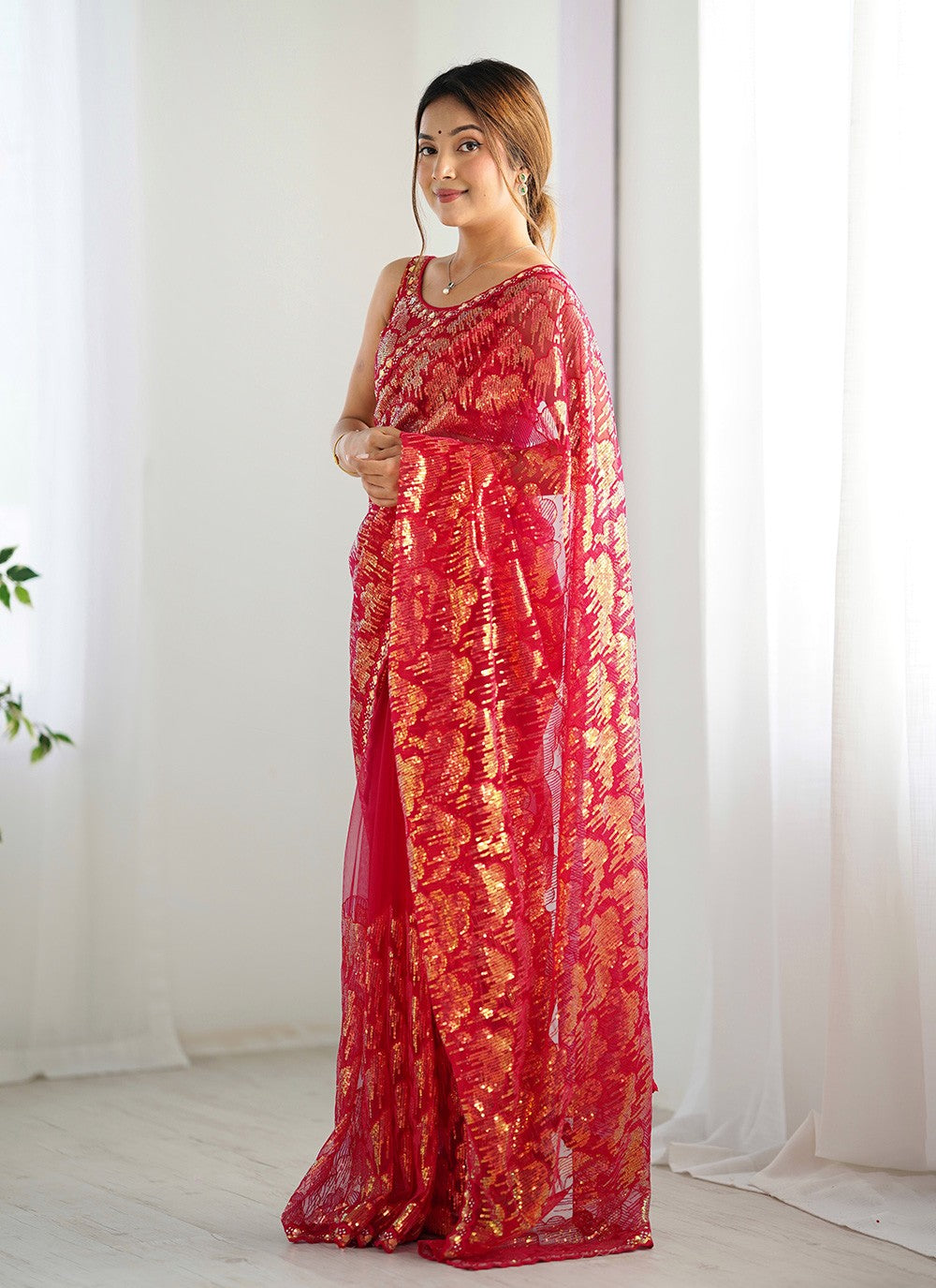 Embroidered, Sequins Net Saree - S11703