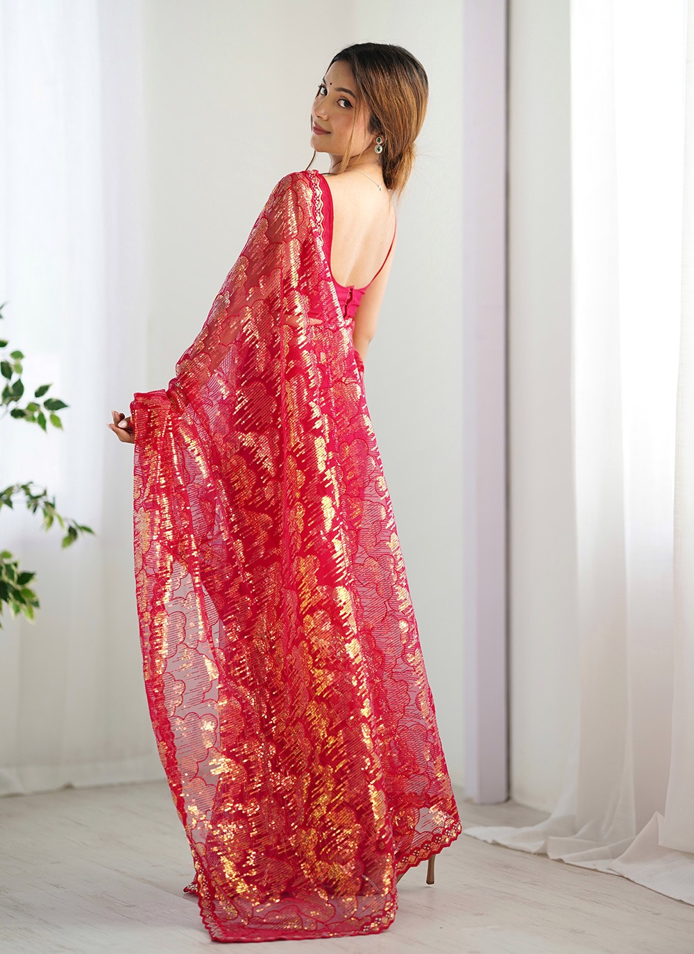Embroidered, Sequins Net Saree - S11703