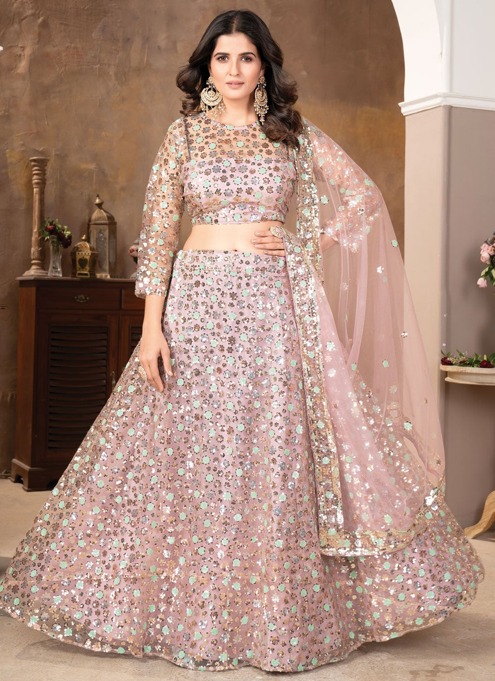Cord Satin A - Line Lehenga - L2564