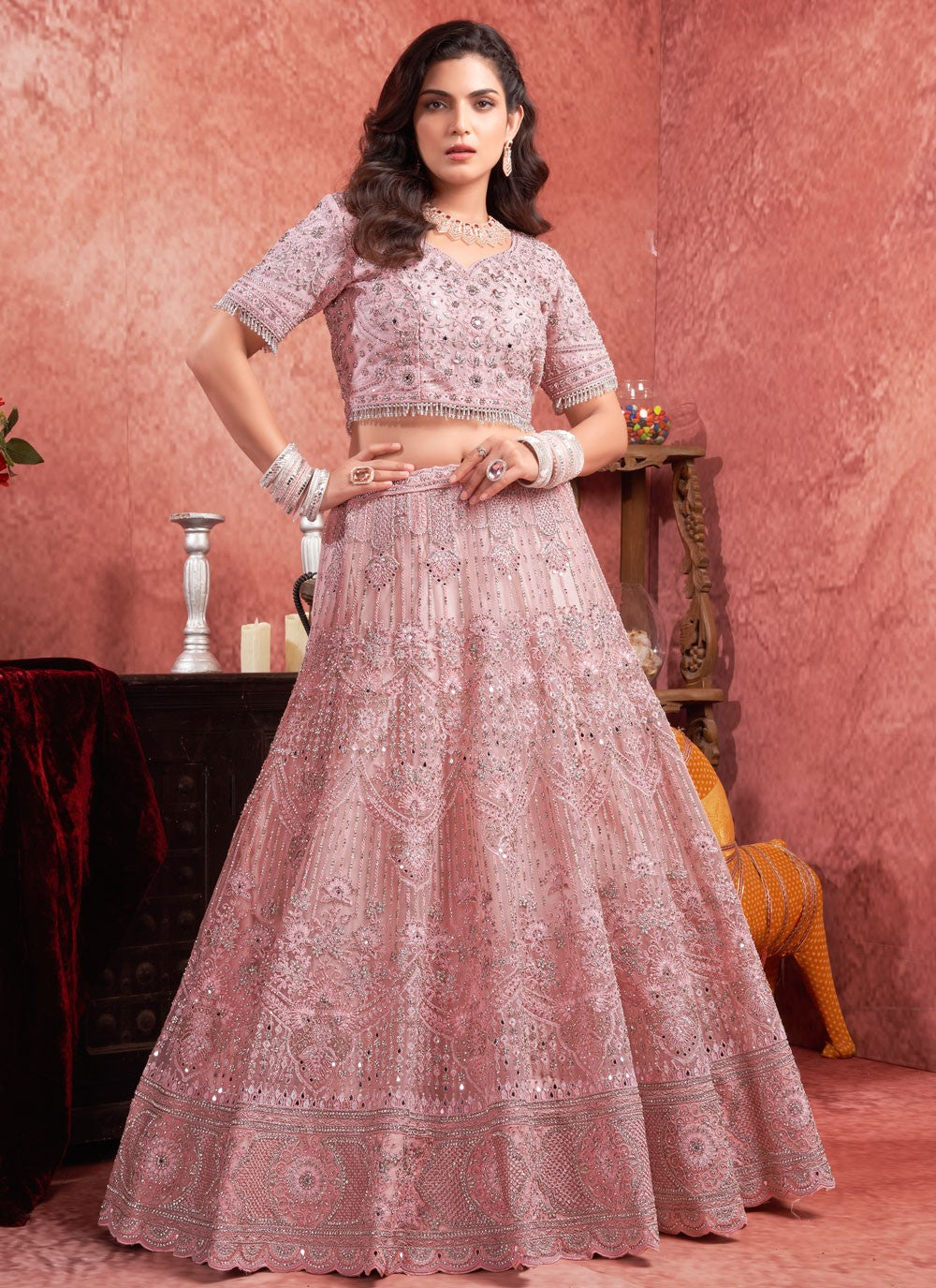 Embroidered Net Readymade Lehenga Choli - L2277