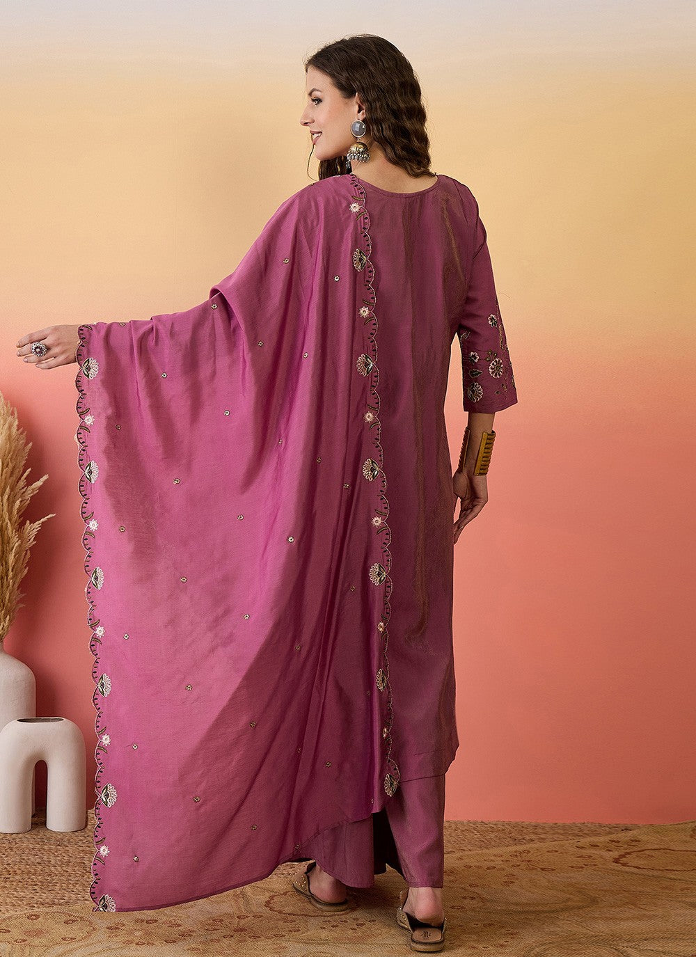 Palazzo Suit Embroidered Pink T6979