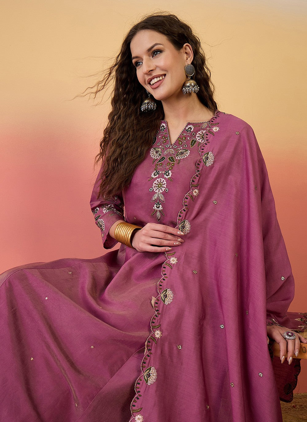 Palazzo Suit Embroidered Pink T6979