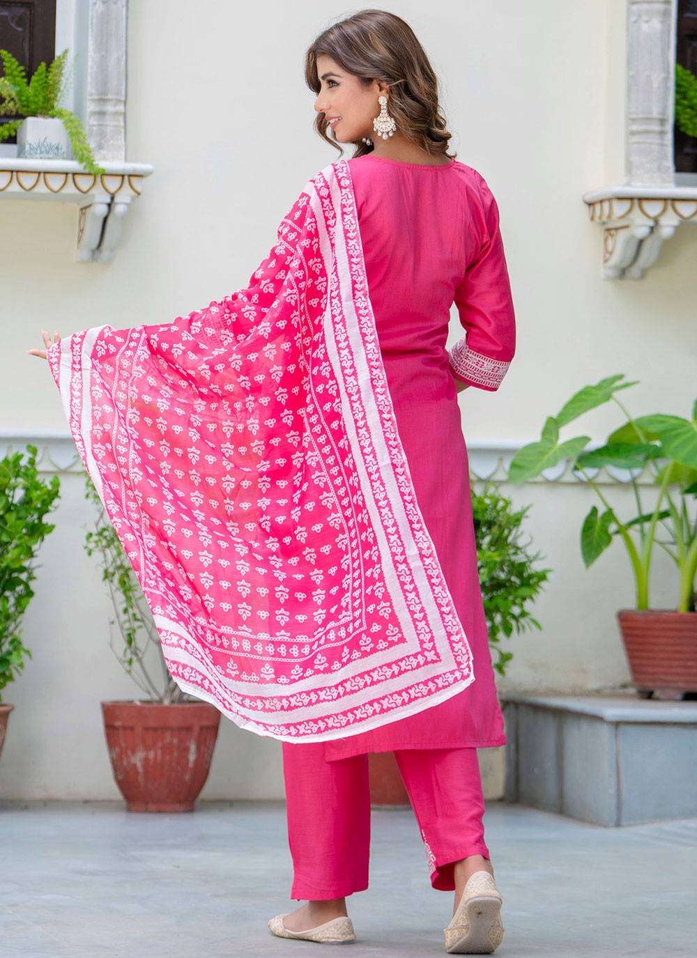 Pant Style Suit Embroidered Pink T7572