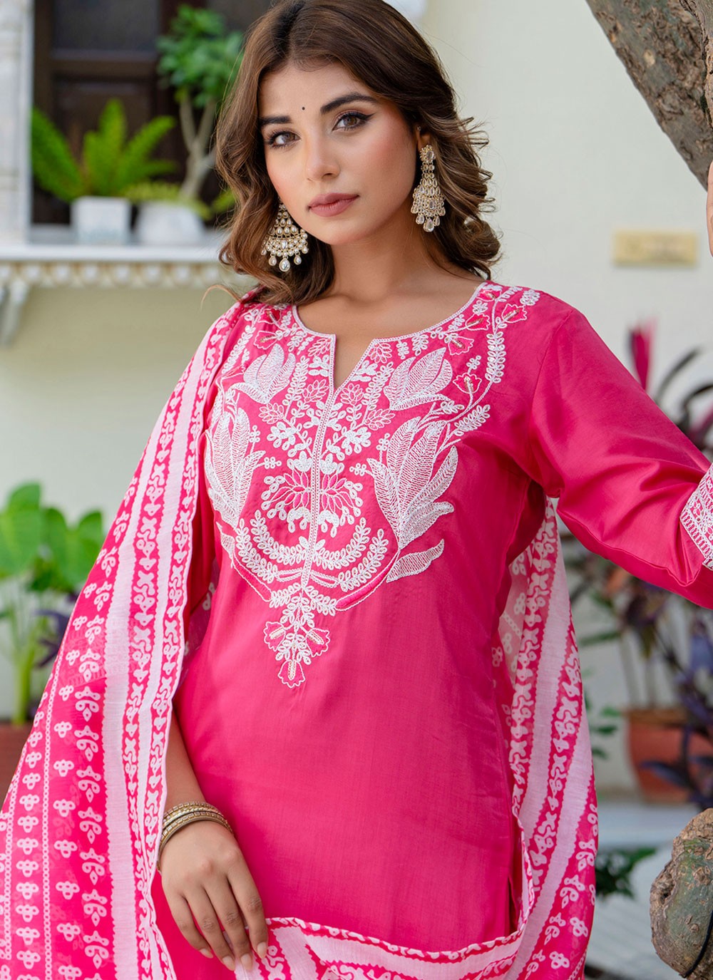 Pant Style Suit Embroidered Pink T7572