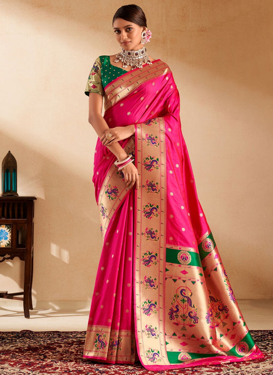 Woven Silk Pink Saree S14494