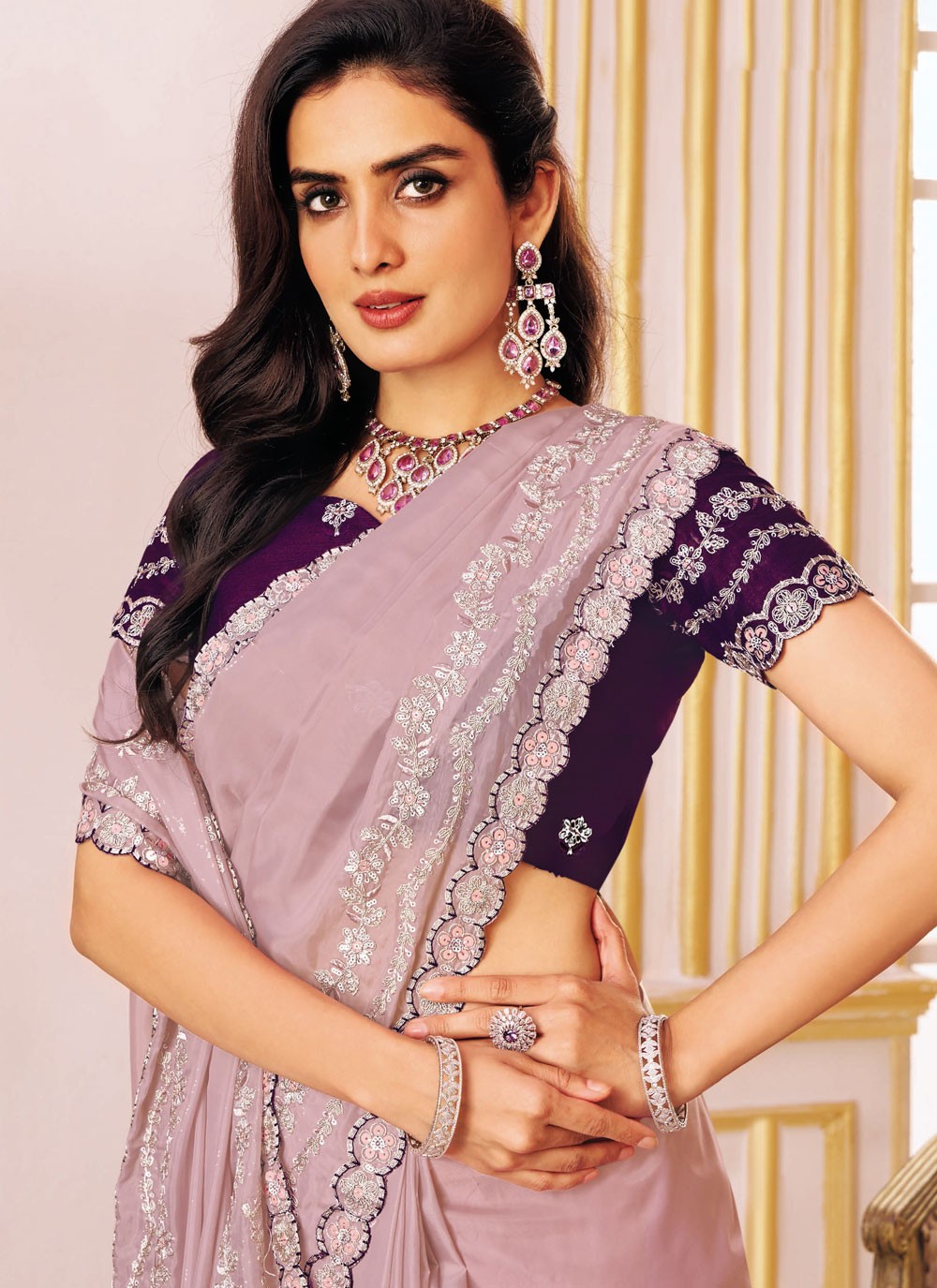 Pink Silk Classic Saree Embroidered S20028