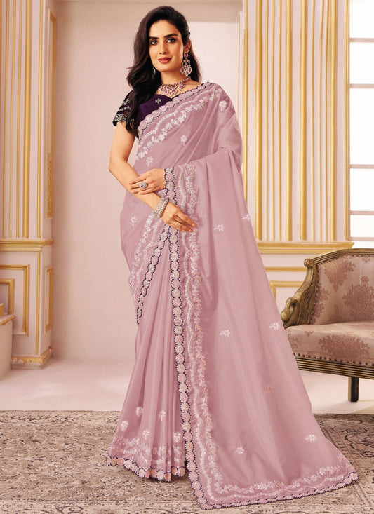 Pink Silk Classic Saree Embroidered S20028