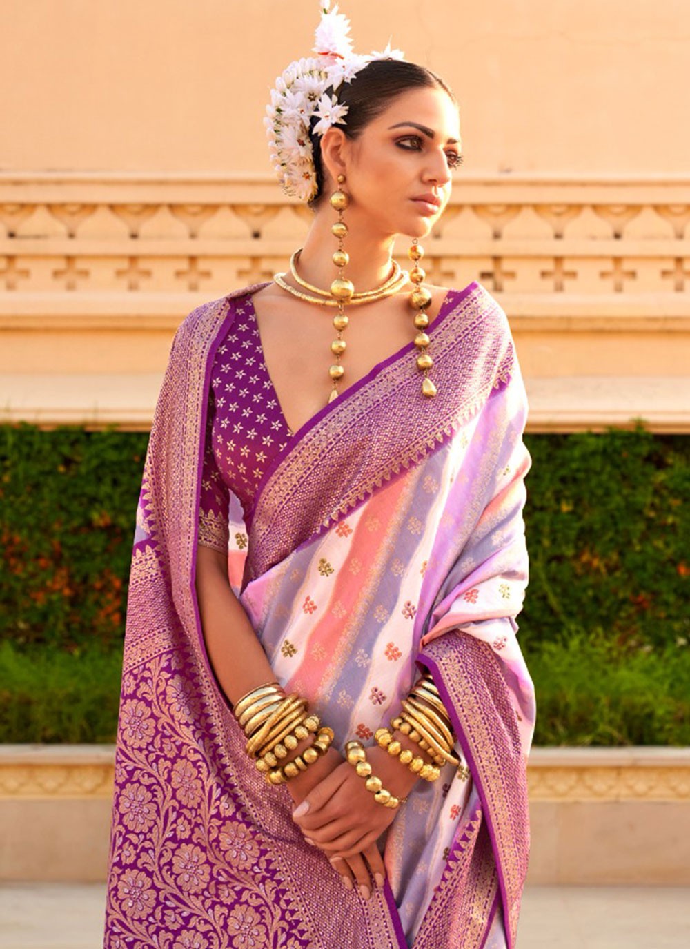 Classic Foliage Prints Silk Saree - S7236