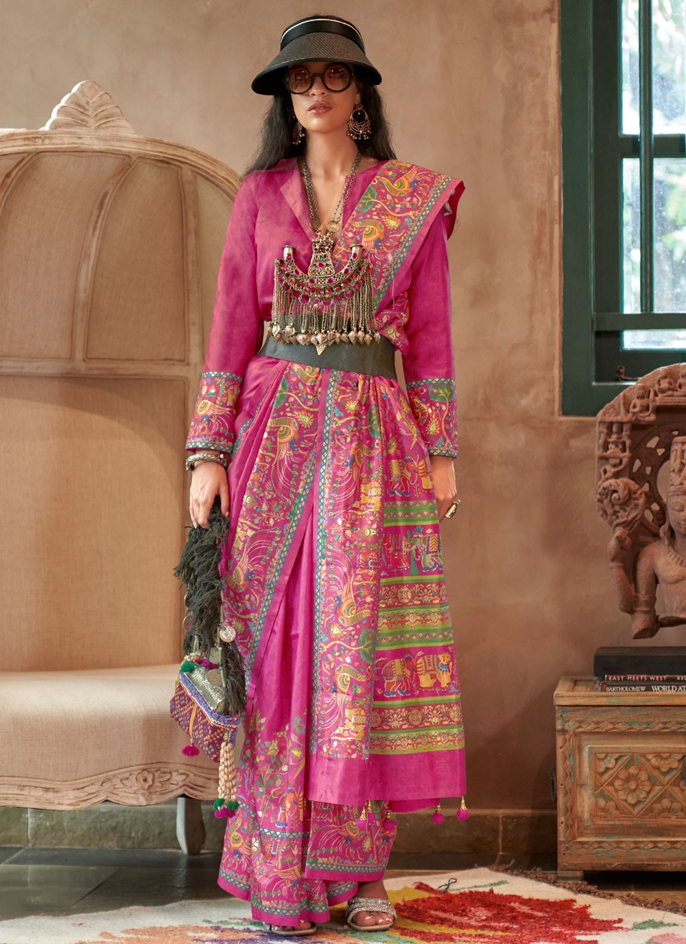 Pink Silk Contemporary Saree Printed S20328
