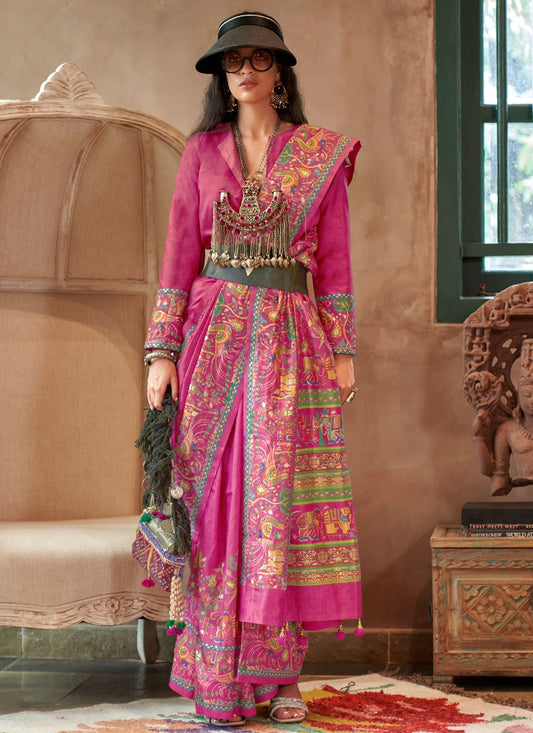 Pink Silk Contemporary Saree Printed S20328