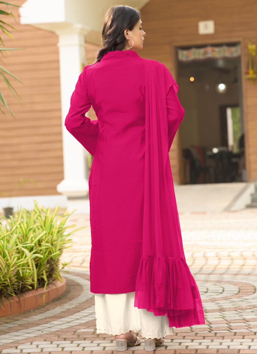 Palazzo Suit Embroidered Pink Silk T5349