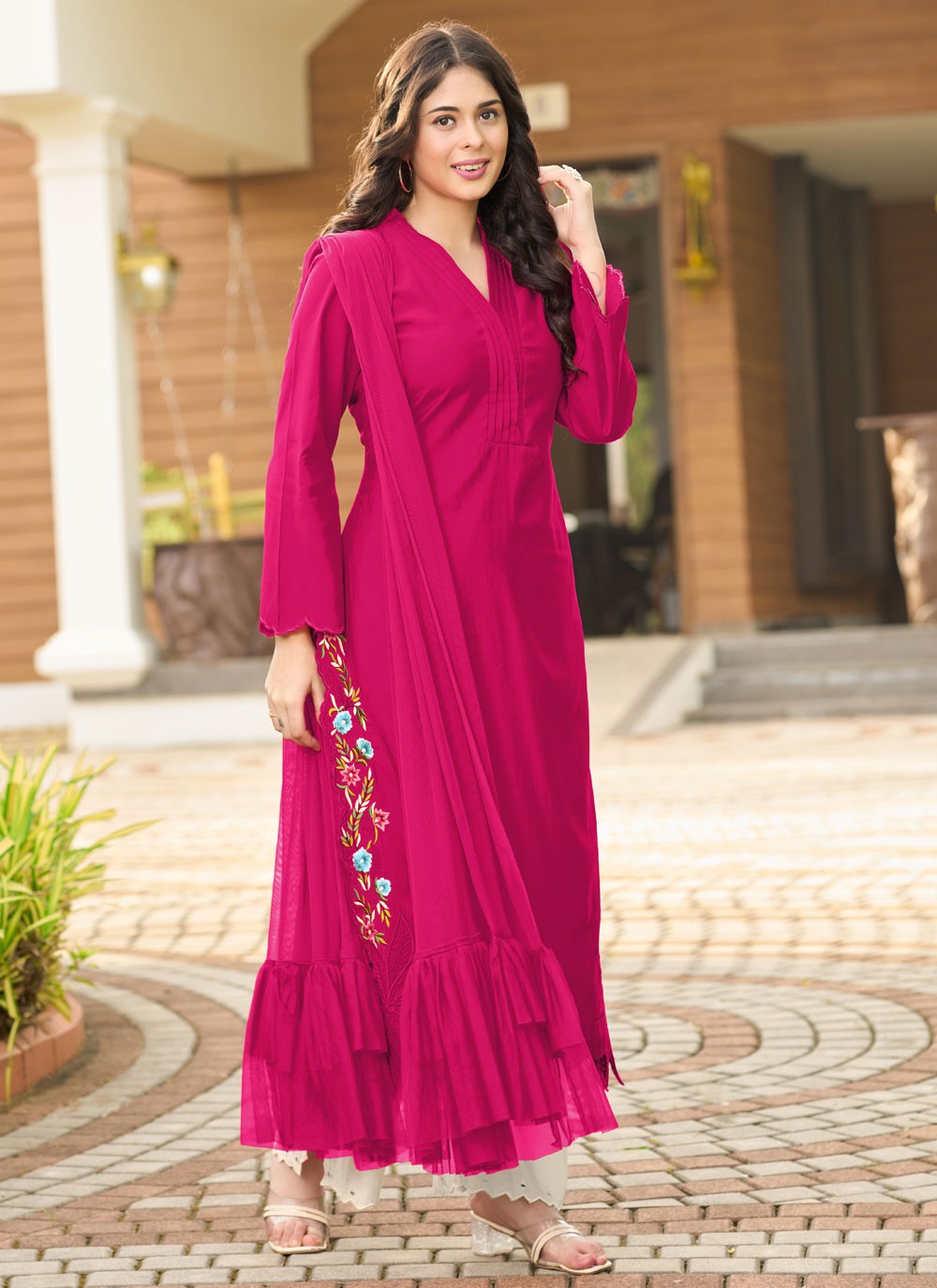 Palazzo Suit Embroidered Pink Silk T5349