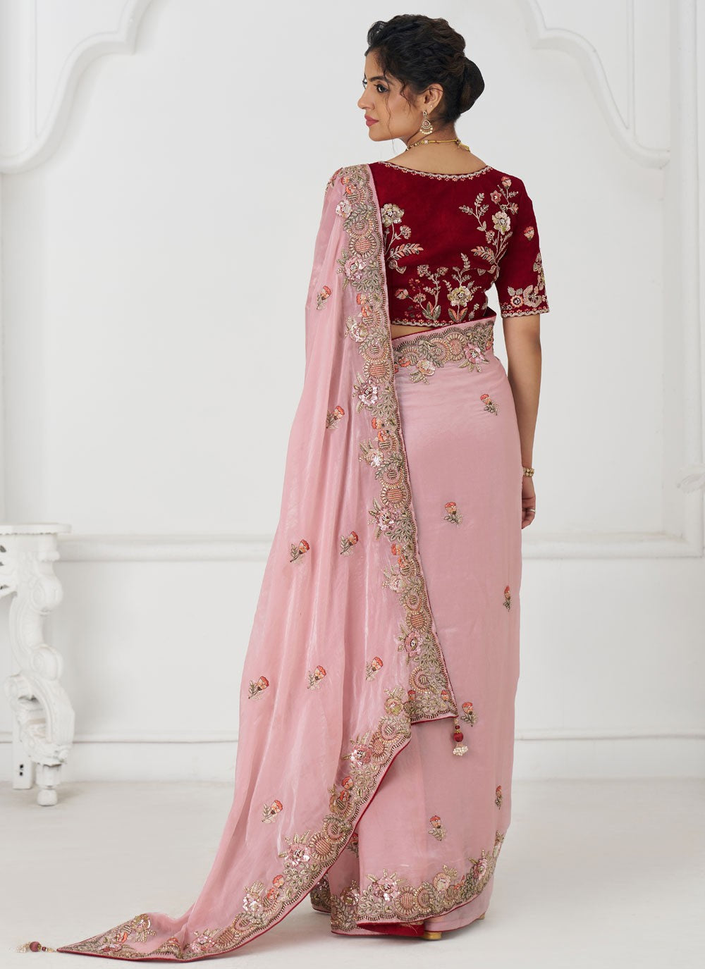 Embroidered Silk Pink Designer Saree S15648