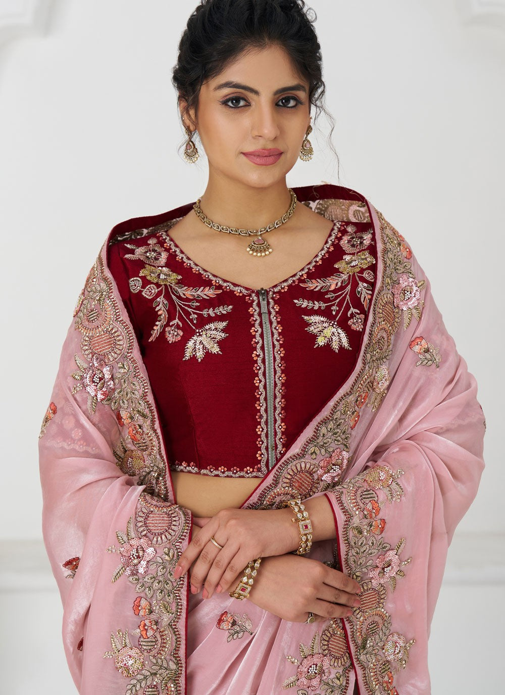 Embroidered Silk Pink Designer Saree S15648