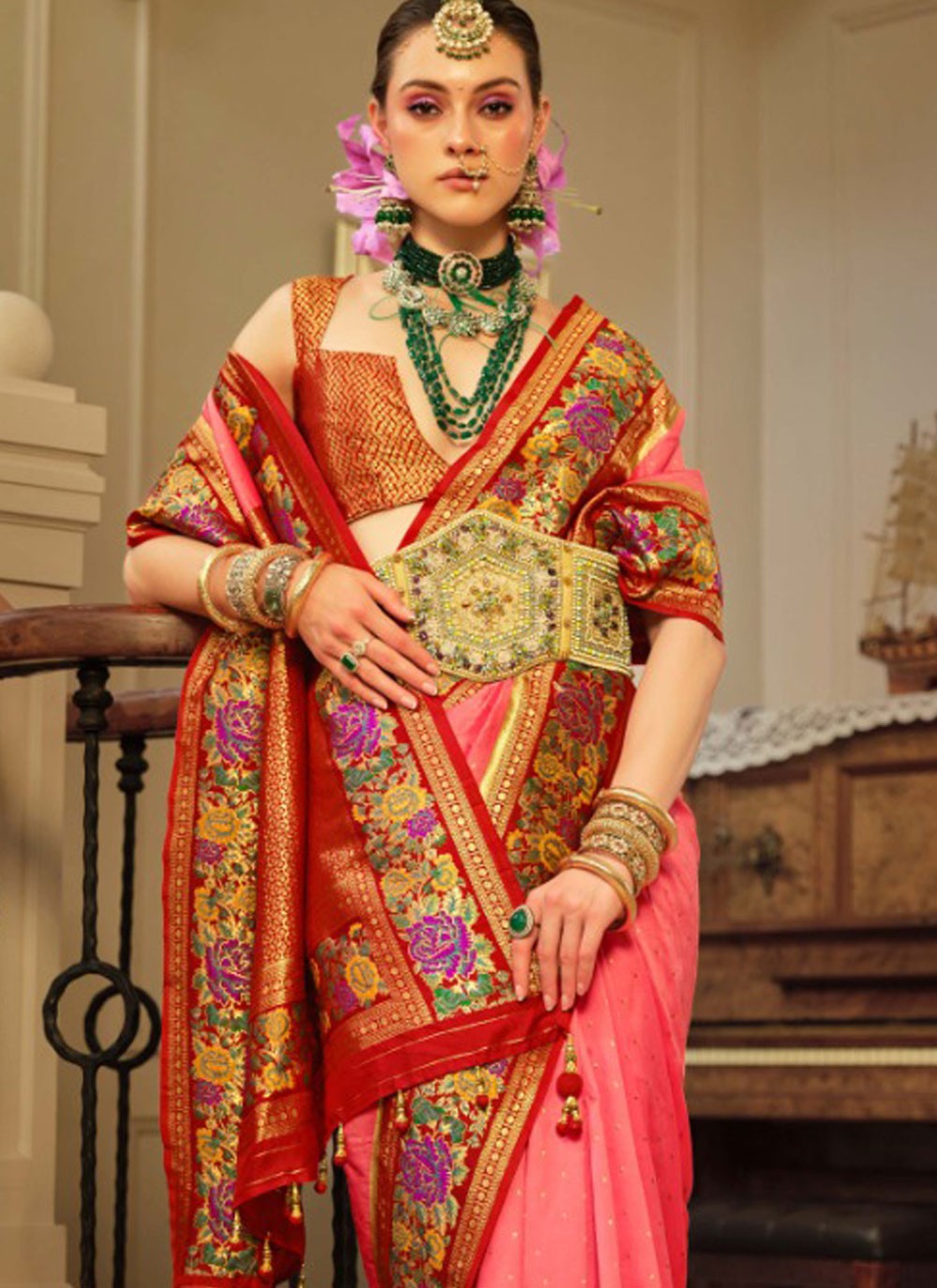 Border Work, Jacquard Work, Meenakari, Weaving Zari Silk Saree - S11736