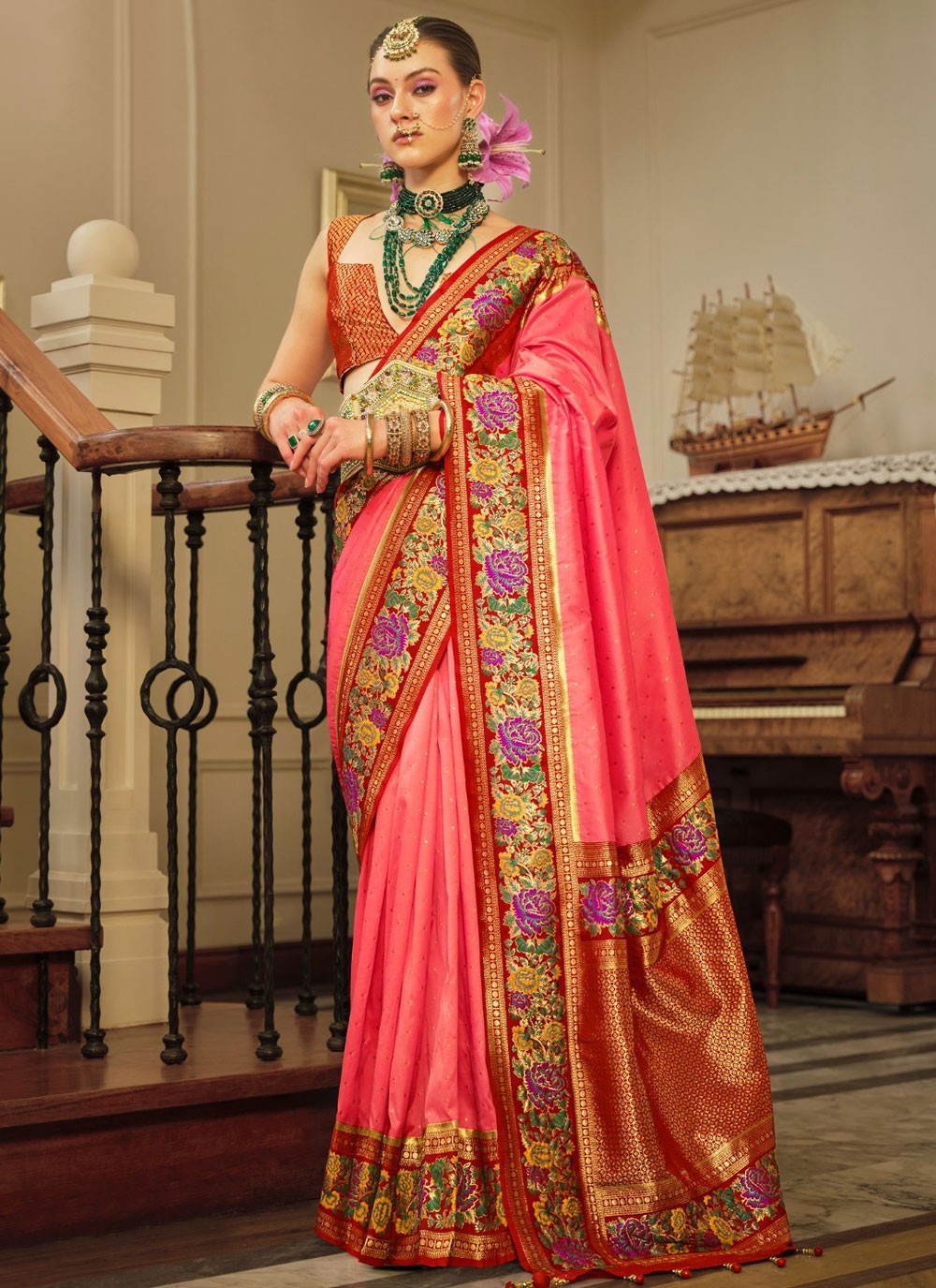 Border Work, Jacquard Work, Meenakari, Weaving Zari Silk Saree - S11736