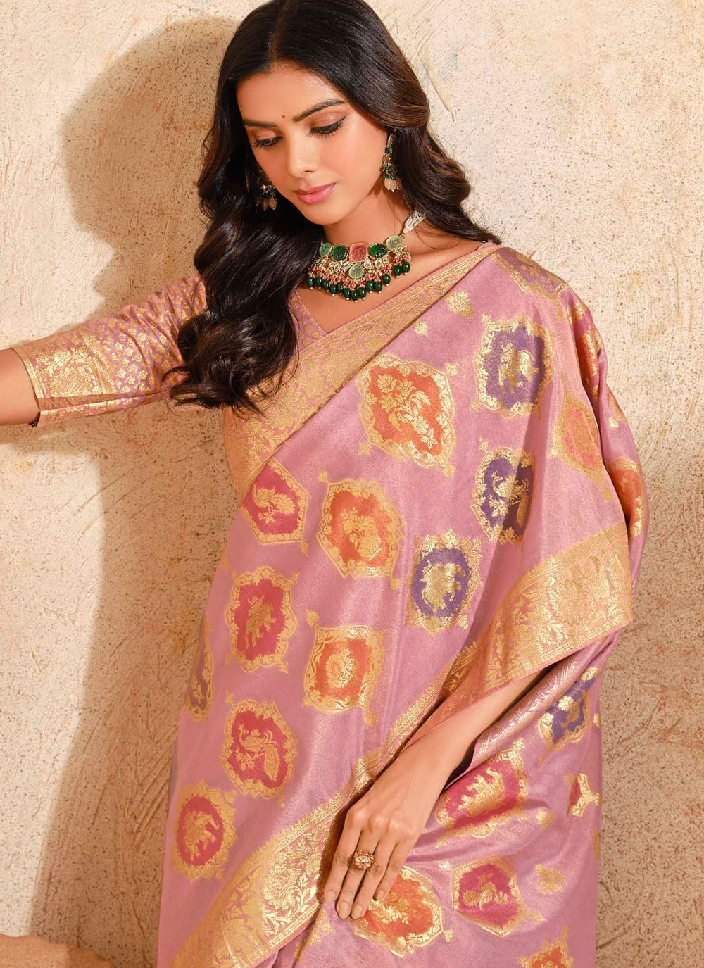 Classic Saree Fancy Work Pink Silk Saree S13268