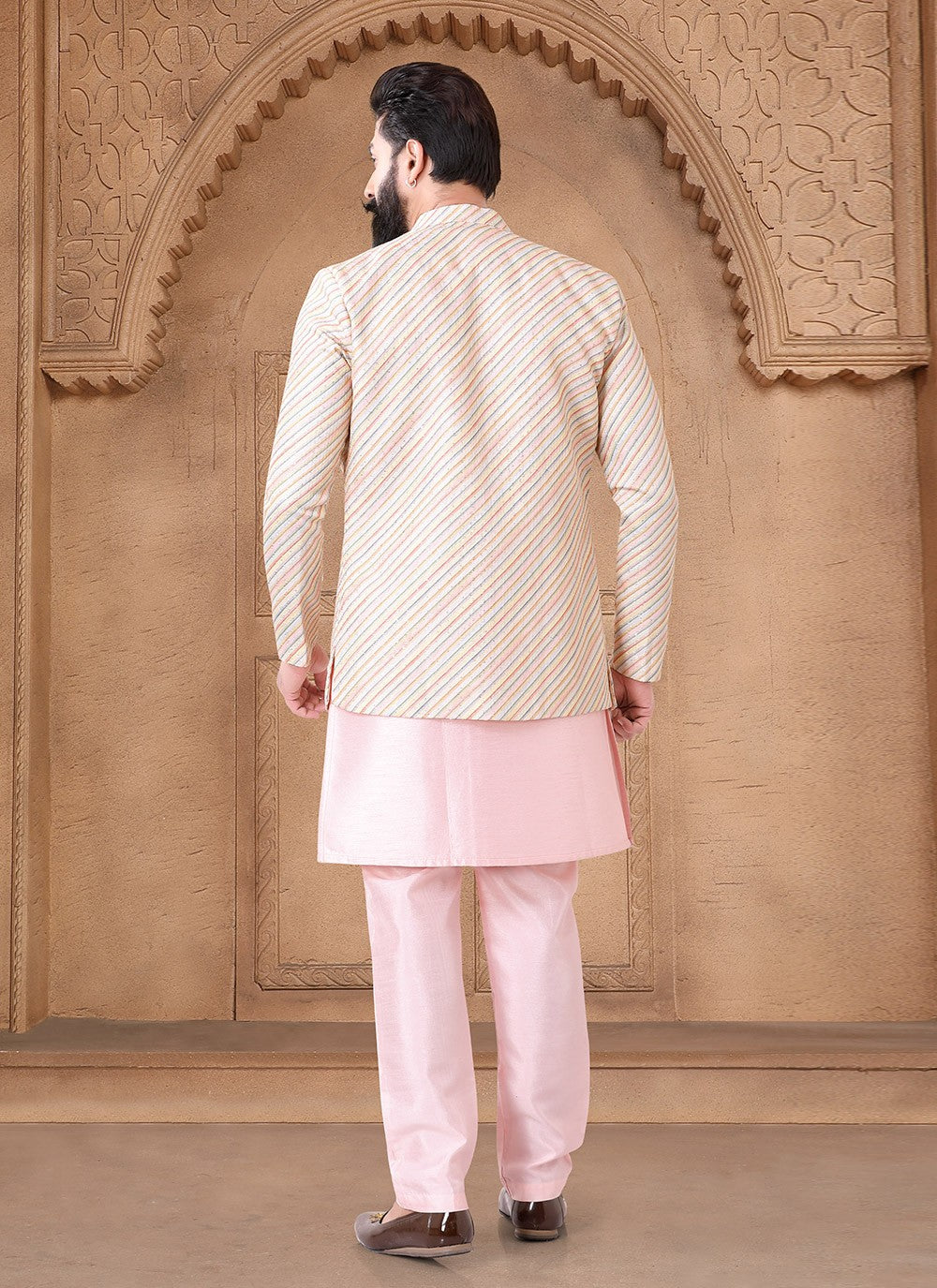 Embroidered Silk Pink Indo Western - M7666