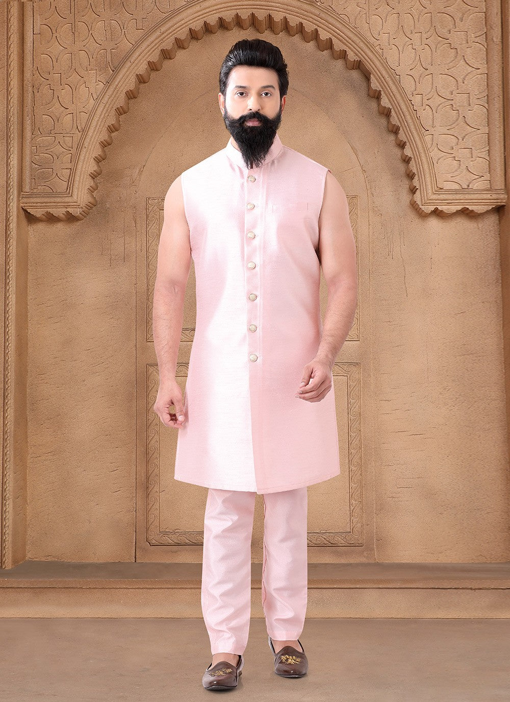 Embroidered Silk Pink Indo Western - M7666
