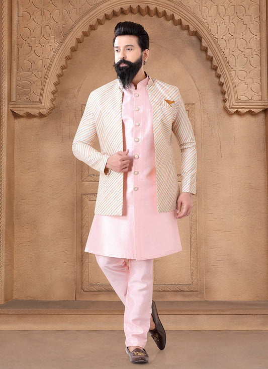 Embroidered Silk Pink Indo Western - M7666