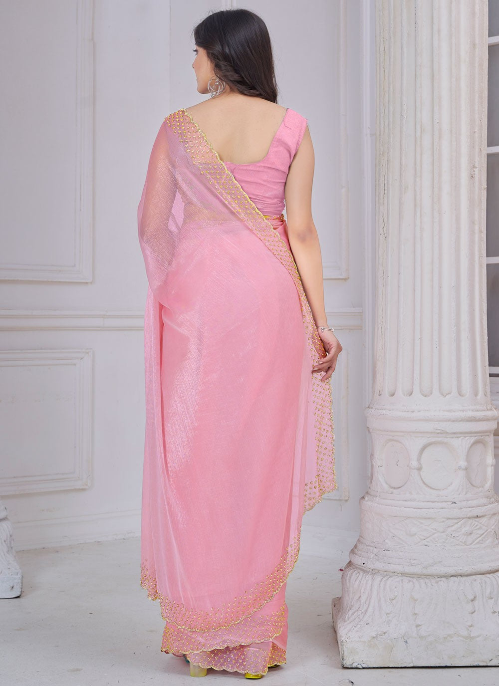 Beads Art Silk Pink Classic Saree S15105