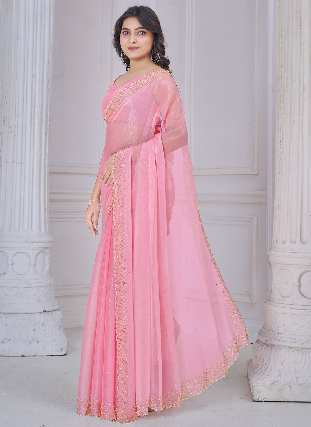 Beads Art Silk Pink Classic Saree S15105