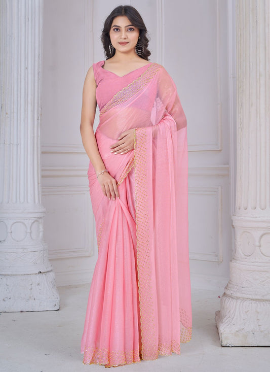 Beads Art Silk Pink Classic Saree S15105