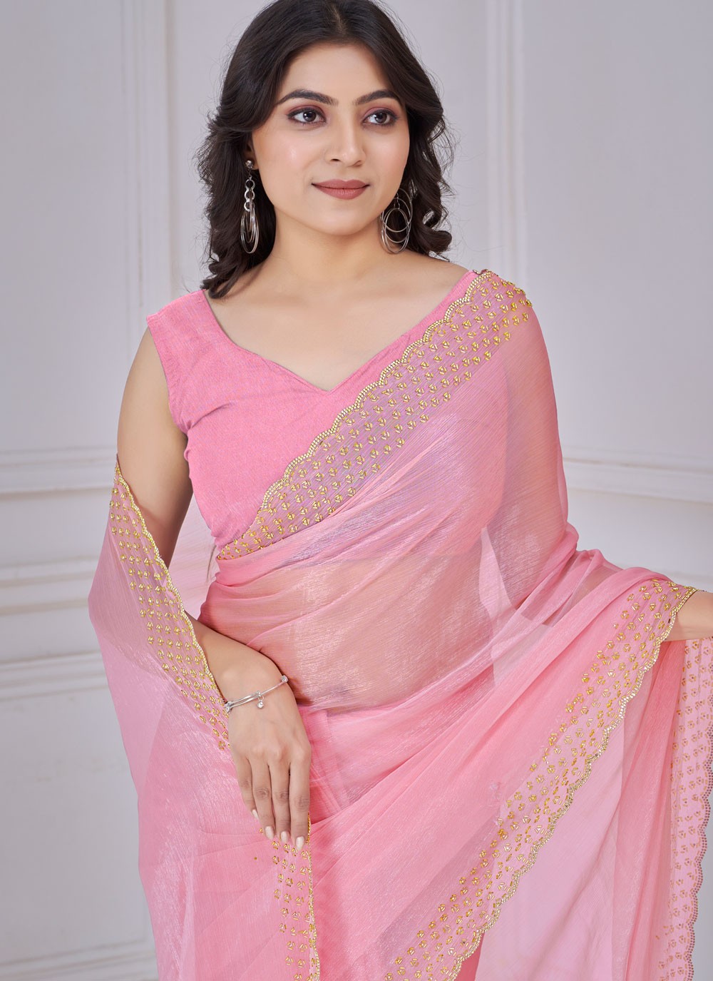 Beads Art Silk Pink Classic Saree S15105