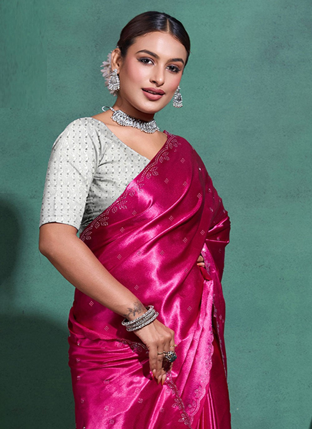 Classic Swarovski Satin Saree - S7124