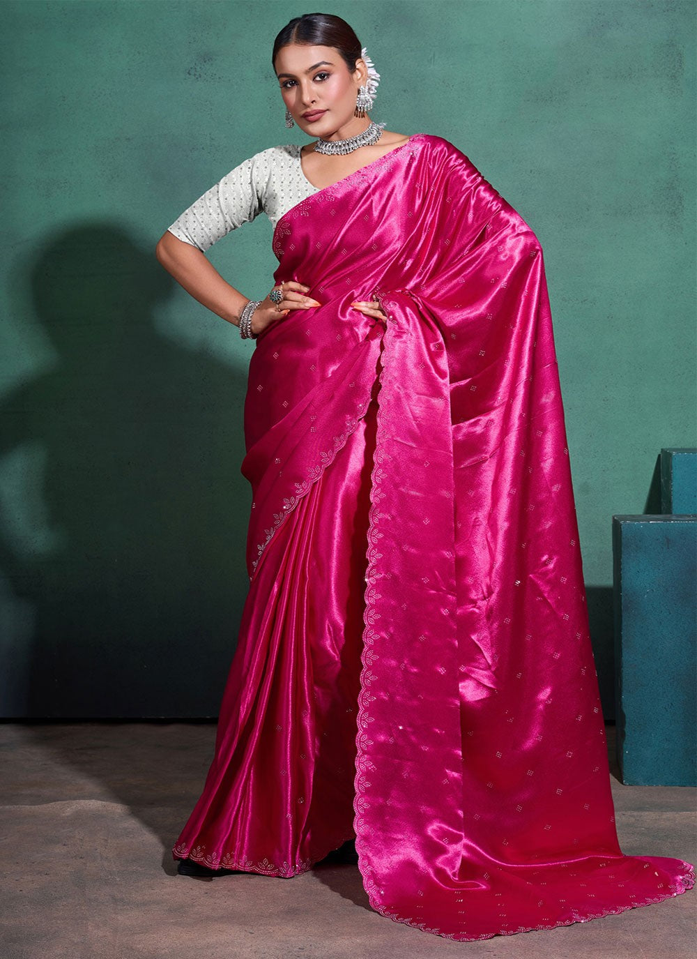 Classic Swarovski Satin Saree - S7124