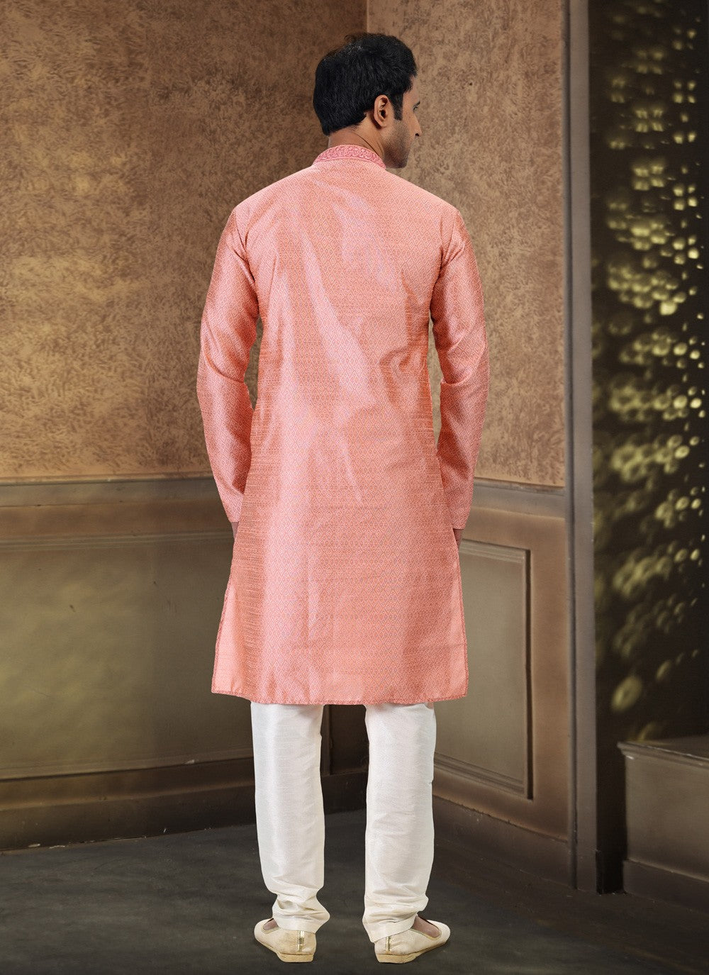 Fancy Work Banarasi Silk, Jacquard Pink Kurta Pyjama - M4863