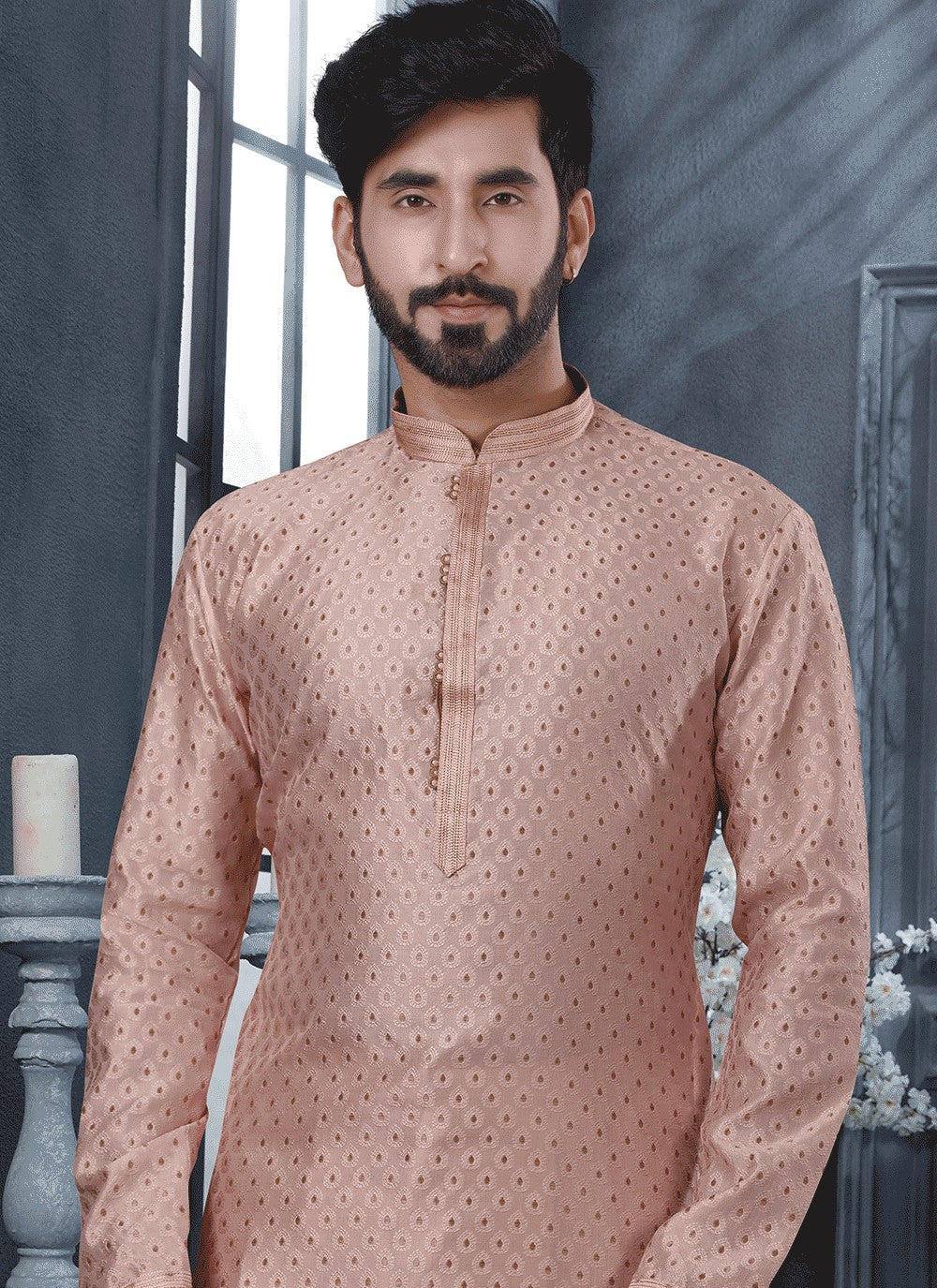 Thread Jacquard Pink Kurta - M5620