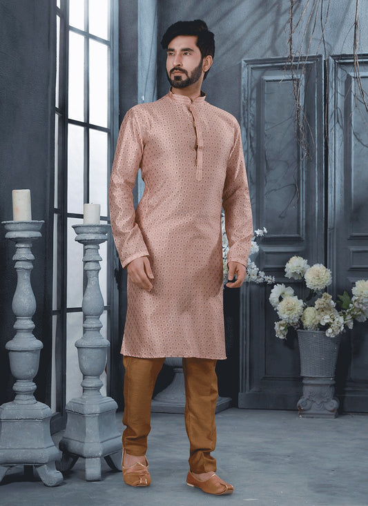 Thread Jacquard Pink Kurta - M5620