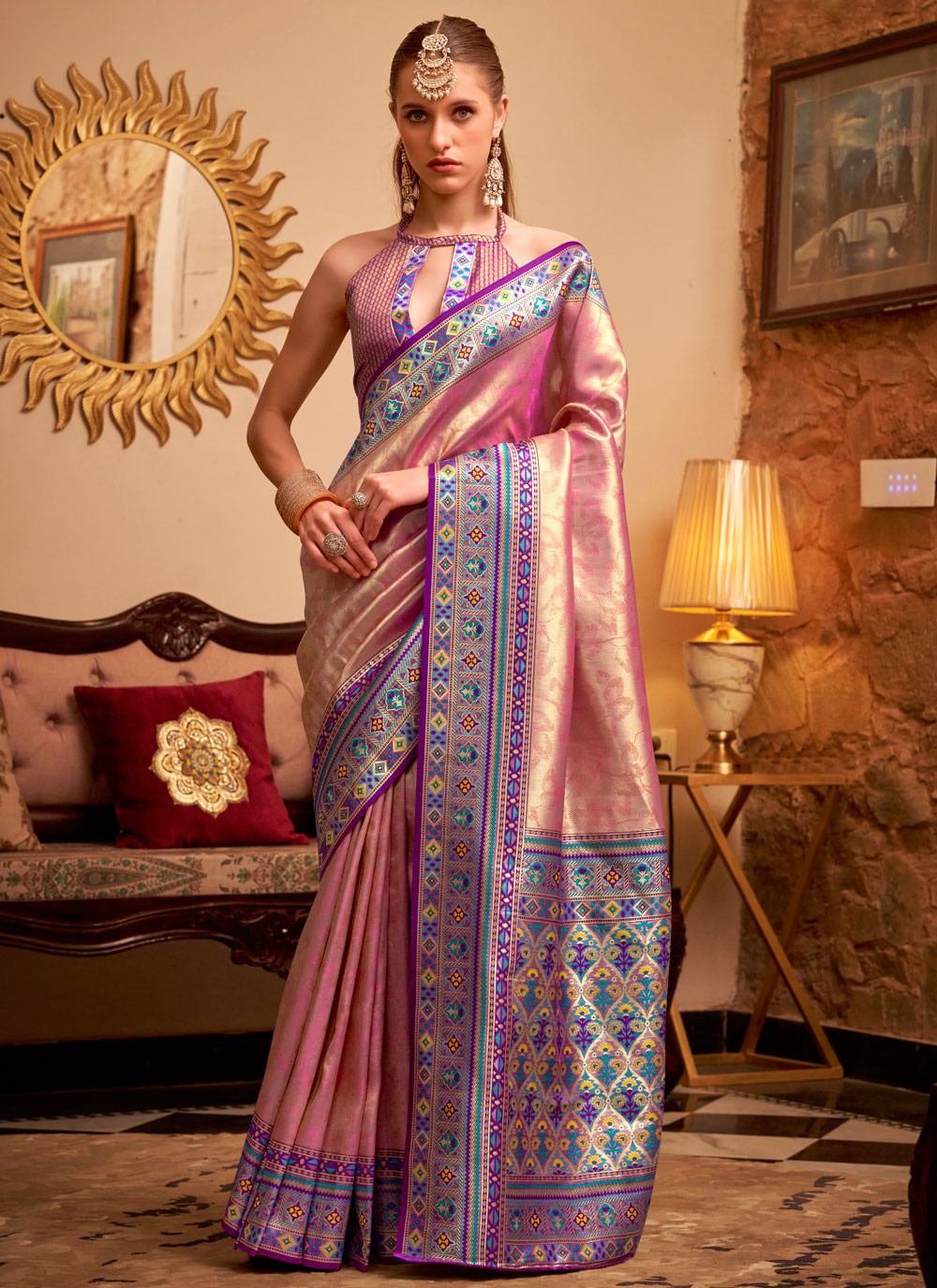 Pink Silk Designer Saree Weaving Zari, Zari S17794