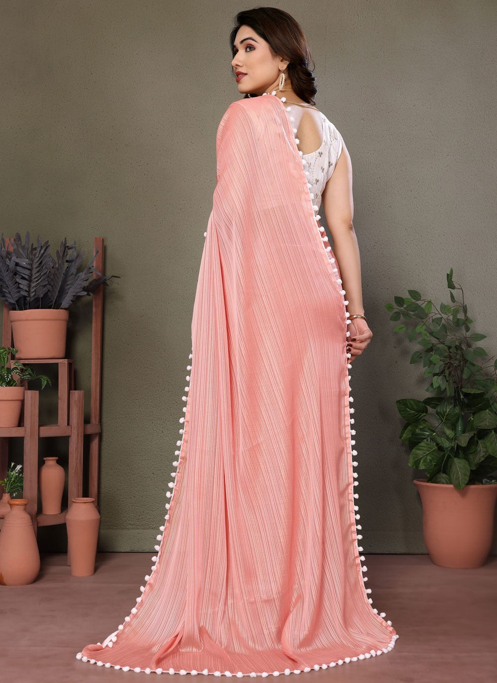 Traditional Border Work Pink Banglori Silk Saree S12476
