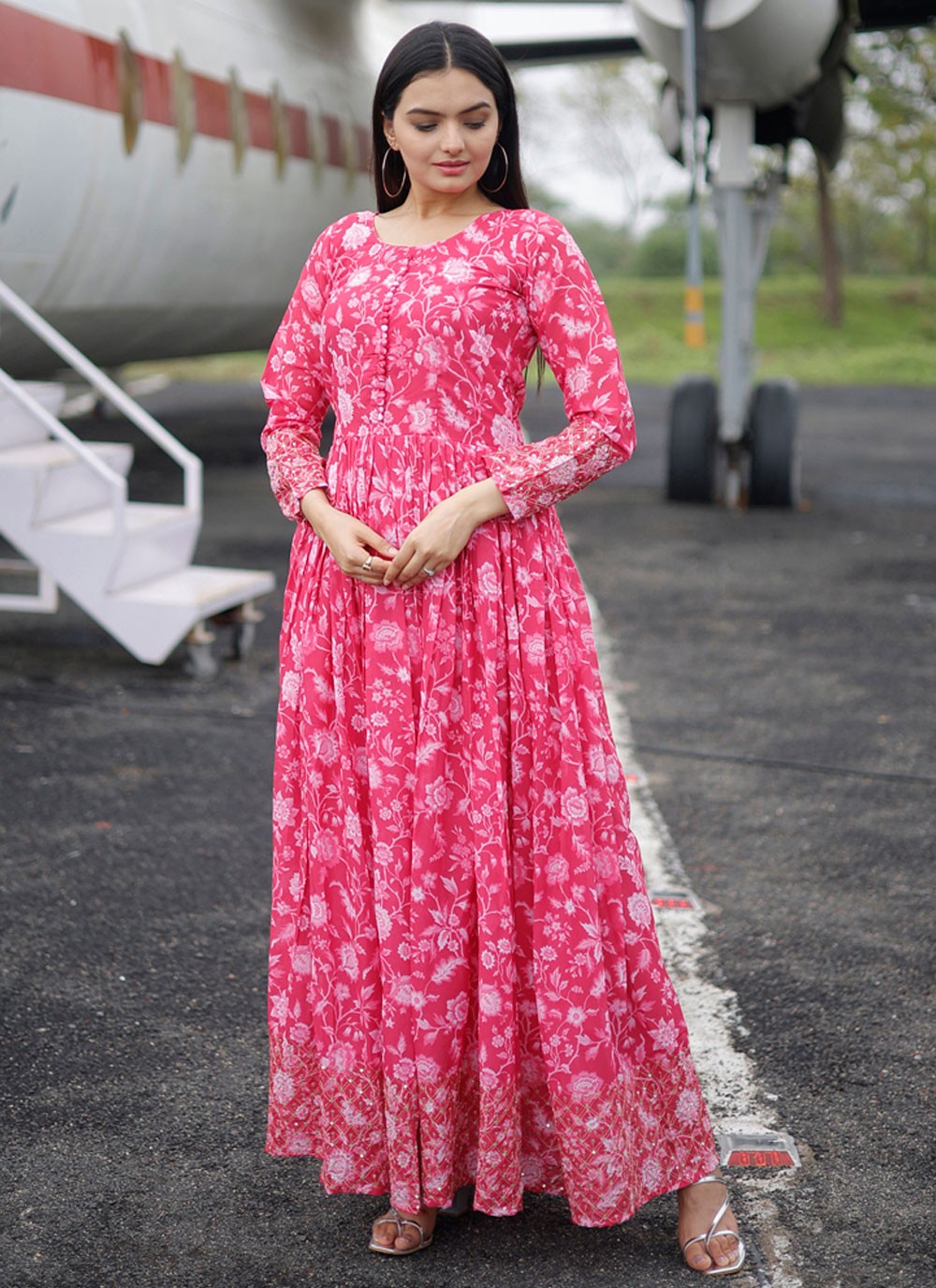 Digital Print Faux Georgette Gown - G1814