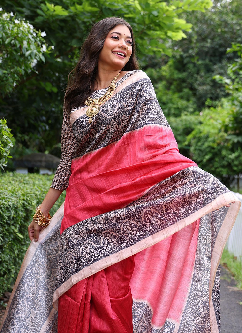Casual Printed Pink Tussar Silk S12539