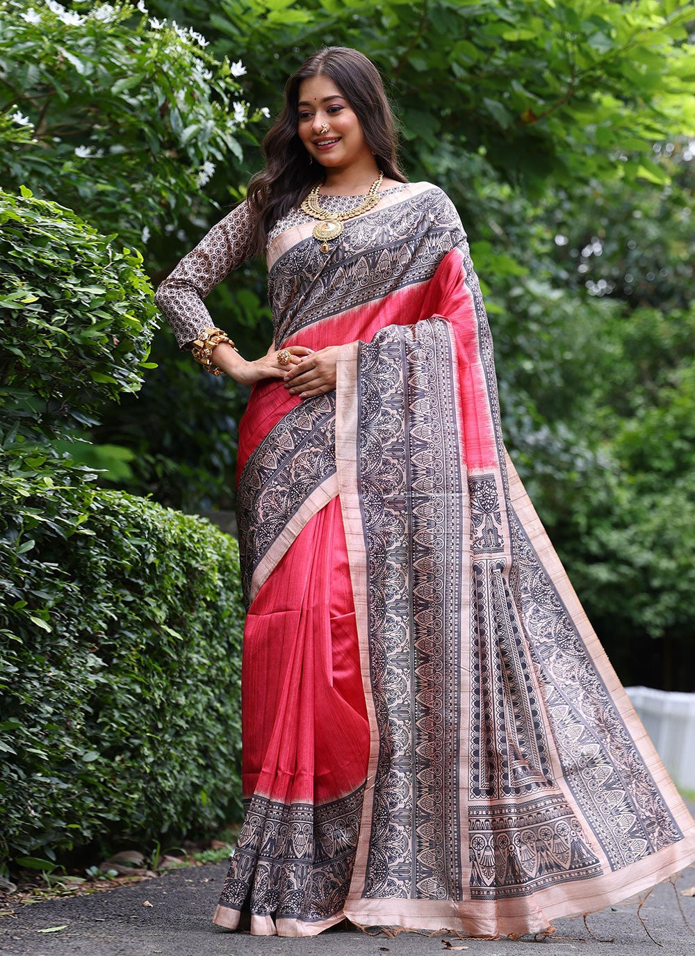 Casual Printed Pink Tussar Silk S12539