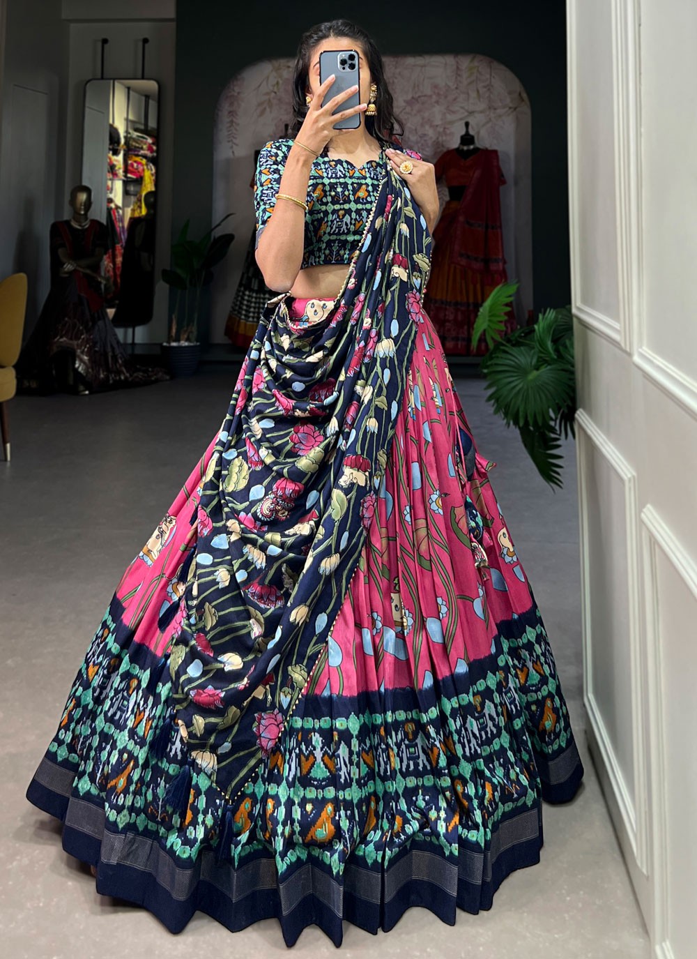 Patola Print Tussar Silk A - Line Lehenga - L2068