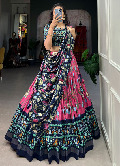 Patola Print Tussar Silk A - Line Lehenga - L2068