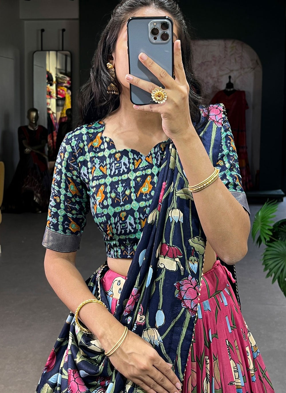 Patola Print Tussar Silk A - Line Lehenga - L2068