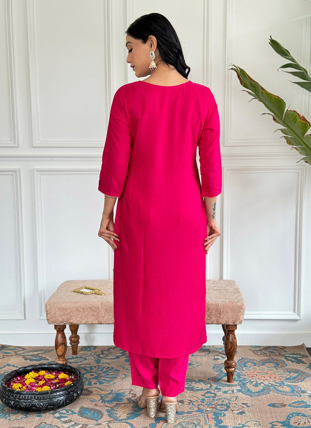 Embroidered Viscose Pant Style Suit - T4727