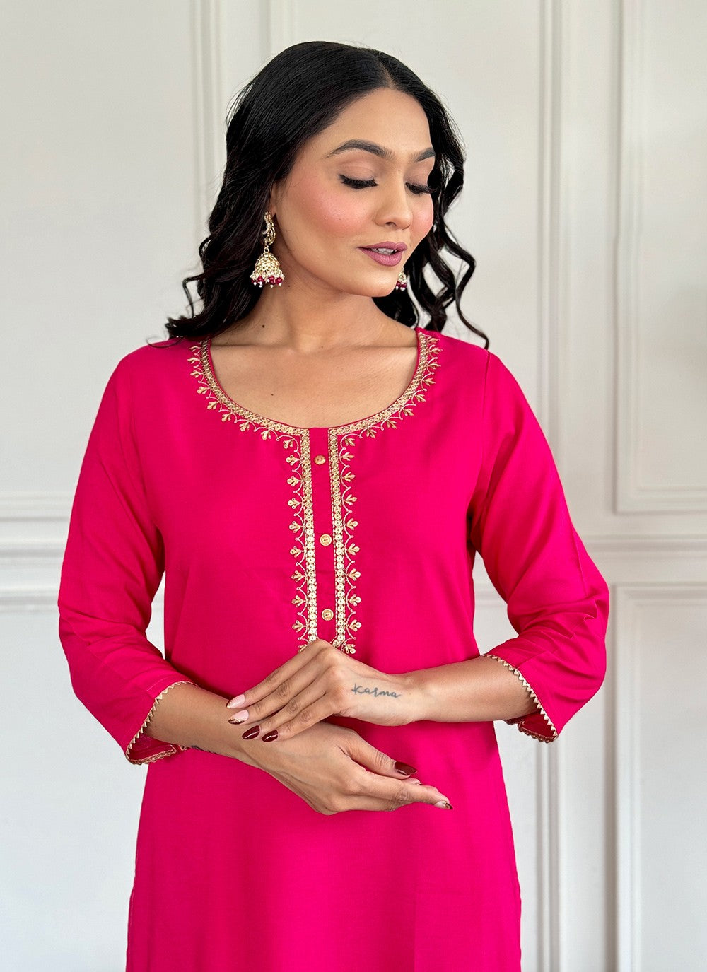 Salwar Suit Embroidered Pink Viscose T5014