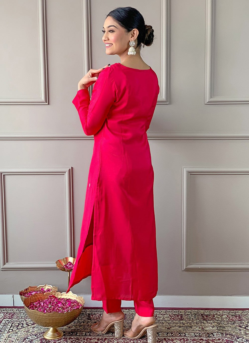 Embroidered Viscose Pink Salwar Suit T6038