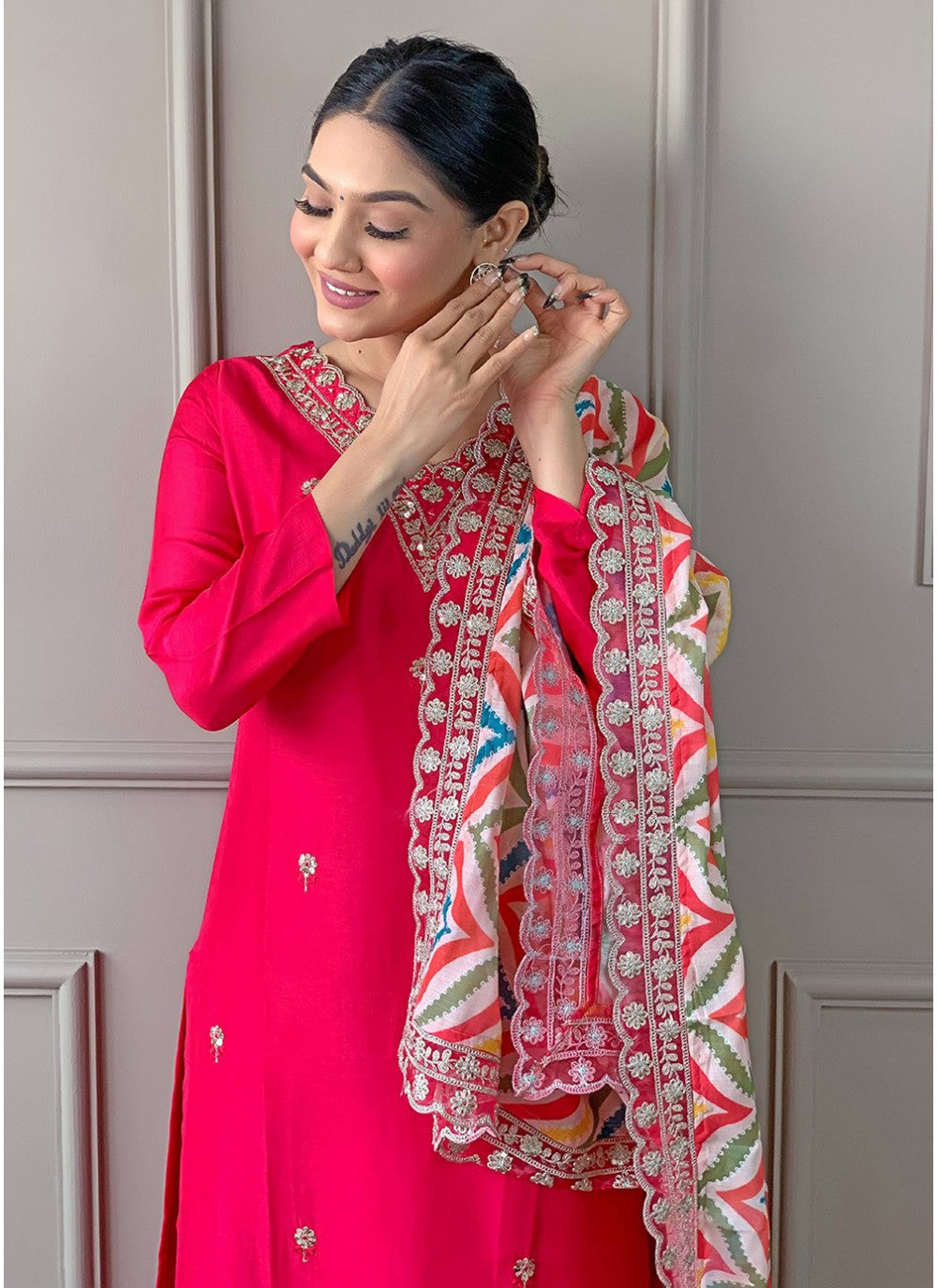 Embroidered Viscose Pink Salwar Suit T6038